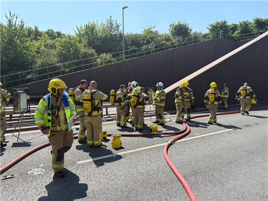 firefighters at the scene at conwy tunnel fire